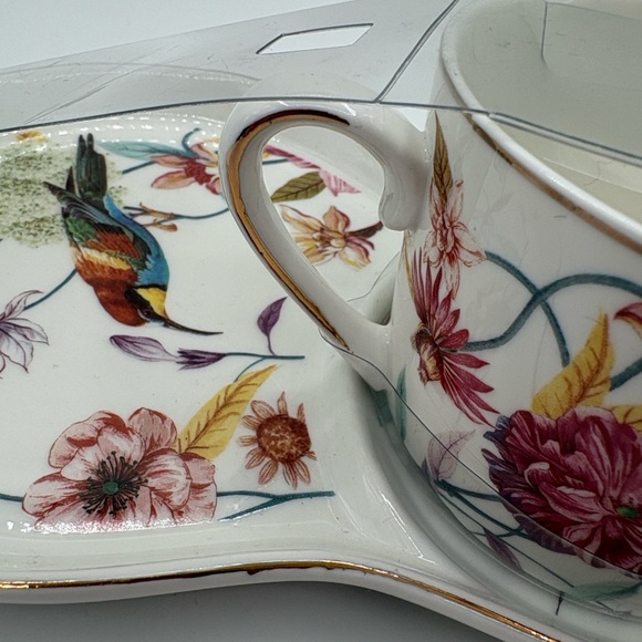 Floral Porcelain Tea Cup and Snack Set-Floral and Hummingbird Design-NEW - Picture 5 of 5